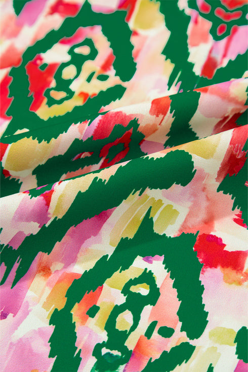 Artistic All Over Abstract Print V Neck Short Sleeve Blouse Top